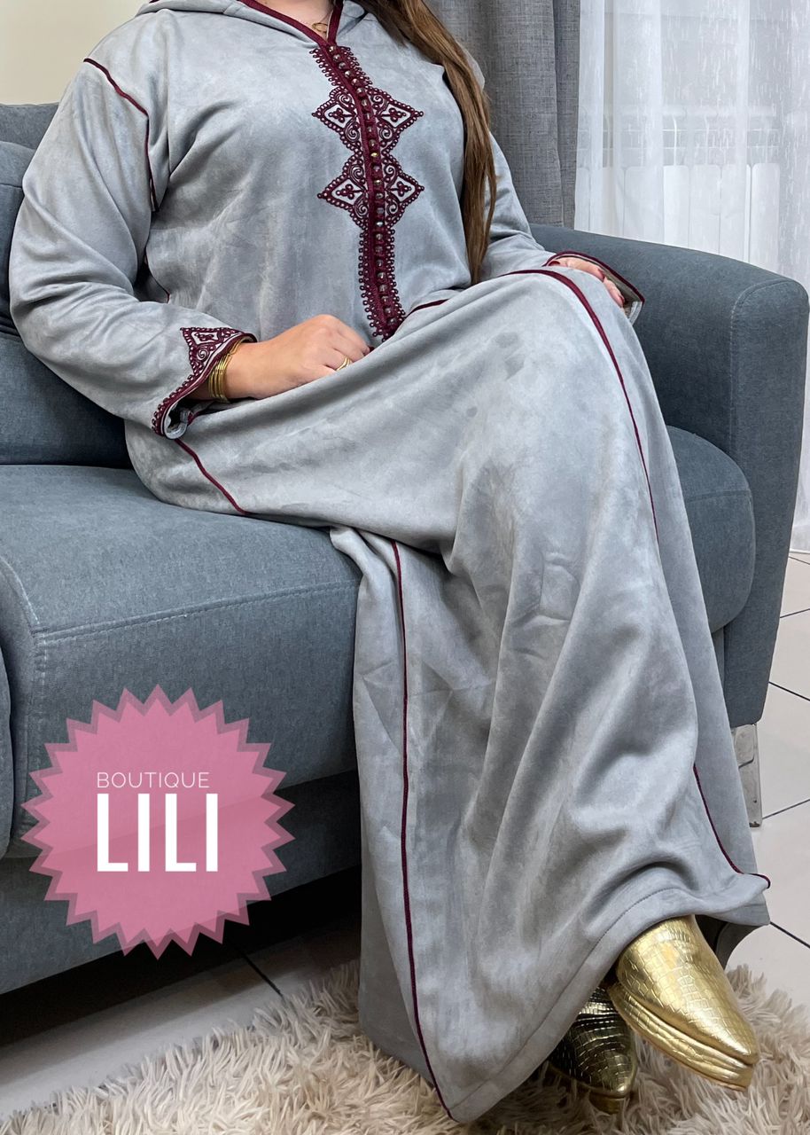 جلابة بوتشامو مغربية حرة بزواق المعلم (peau de chamois)