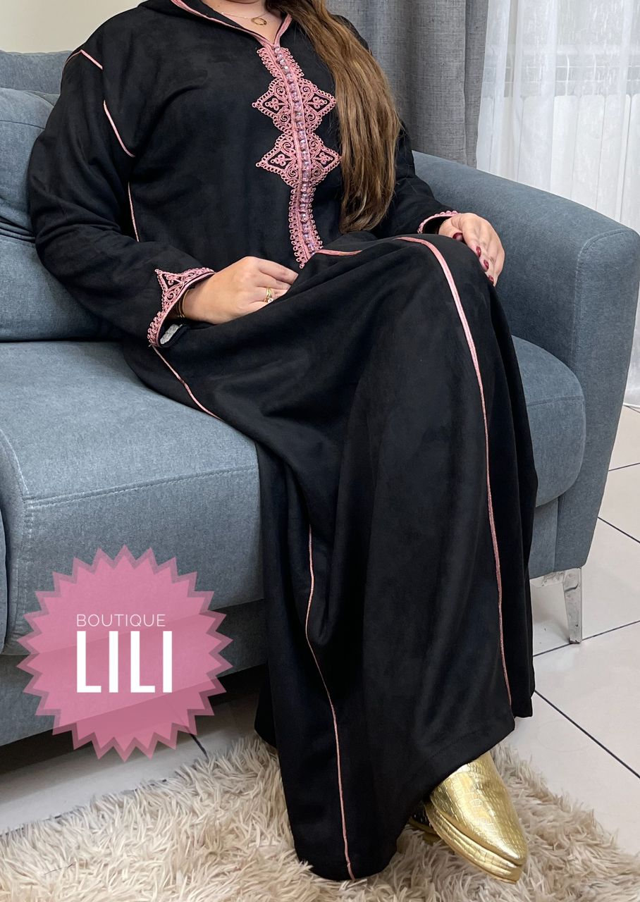 جلابة بوتشامو مغربية حرة بزواق المعلم (peau de chamois)